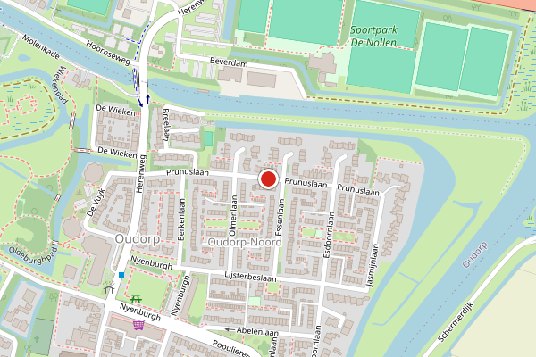 Brandweer-melding op Prunuslaan, Oudorp op 25 juli, kaart-overzicht