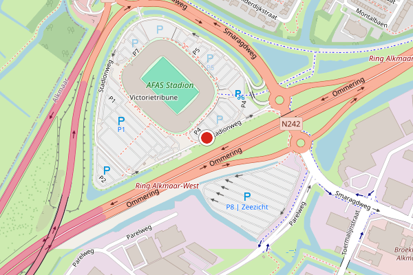 Brandweer-melding op Stadionweg, Alkmaar op 4 augustus, kaart-overzicht