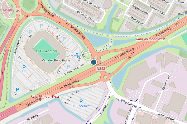 Politie-melding op Stadionweg, Alkmaar op 28 mei, kaart-overzicht