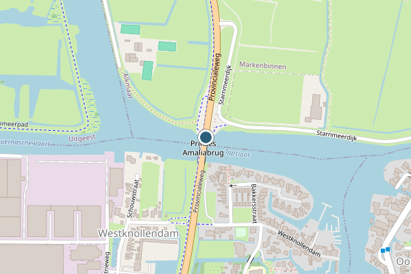 Politie-melding op Prinses Amaliabrug, Markenbinnen op 28 mei, kaart-overzicht
