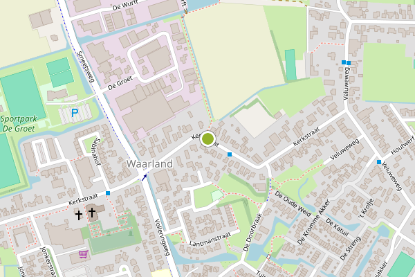 Ambulance-melding op Kerkstraat, Waarland op 8 mei, kaart-overzicht