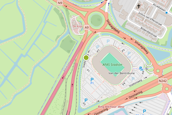 Ambulance-melding op Stadionweg, Alkmaar op 9 juni, kaart-overzicht